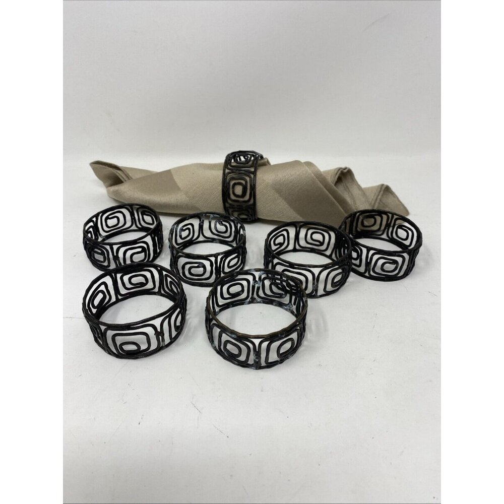 Black Metal Wire Geometric Shape Napkin Rings Set Of 7 Tiki Aloha Party